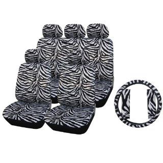 ADECO 12AD149 Whole Set of 12 Piece Car Seat Covers   With Steering Wheel Cover and Safty Belt Covers, Zebra Pattern Design, Universal Fit, Interior Decoration   Automotive Universal Fit Seat Covers