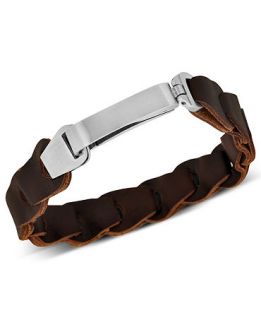 Mens Stainless Steel Bracelet, Brown Leather Wrap Bracelet   Bracelets   Jewelry & Watches