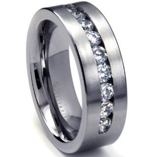 8 MM Men's Titanium ring wedding band with 9 large Channel Set CZ Jewelry