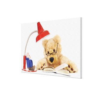 Teddy bear reading book gallery wrapped canvas