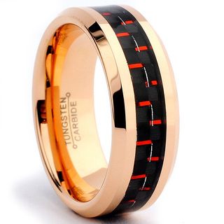 Tungsten Carbide Rose Goldplated Black and Red Carbon Fiber Inlay Ring Men's Rings