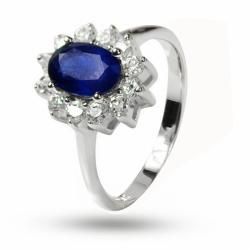 De Buman Highly Polished Sterling Silver Sapphire and Cubic Zirconia Ring De Buman Gemstone Rings