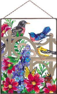 Joan Baker Designs AP147 Bird Garden Glass Art Panel, 12 1/2 by 9 1/2 Inch   Stained Glass Window Panels
