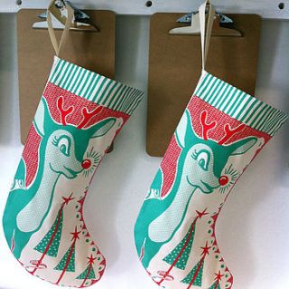 vintage deer christmas stocking by mary fellows