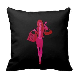 Cute pink fashion girl black background design pillows