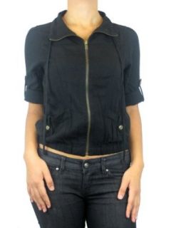 143Fashion Ladies Fashion 3/4 Sleeve Collar Jacket W/ Zipper, Black, Medium Athletic Warm Up And Track Jackets