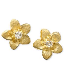 Childrens 14k Gold Earrings, Diamond Accent Flower Studs   Earrings   Jewelry & Watches