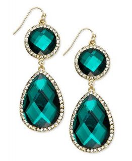 INC International Concepts Gold Tone Green Stone Double Drop Earrings   Fashion Jewelry   Jewelry & Watches