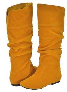 Qupid Neo 144 Mustard Velvet Women Casual Boots Shoes