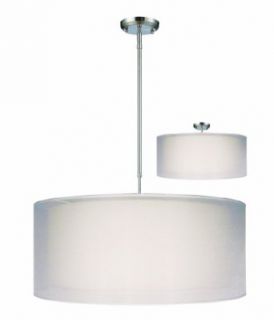 Z Lite 144 24W C Nikko Three Light Pendant, Metal Frame, Brushed Nickel Finish and White Shade of Organza Material   Ceiling Pendant Fixtures  