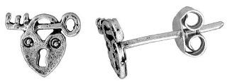 Tiny Sterling Silver Lock Key Stud Earrings 5/16 inch Sterling Silver Earrings Key And Lock Jewelry