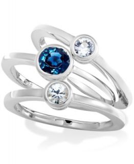 Sterling Silver Ring, Sapphire (1/2 ct. t.w.) and Diamond (1/4 ct. t.w.) Band   Rings   Jewelry & Watches