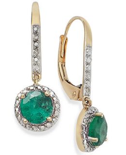 10k Gold Earrings, Emerald (7/8 ct. t.w.) and Diamond Accent Leverback Earrings   Earrings   Jewelry & Watches