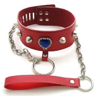 Red Locking Fetish Bondage Adjustable Collar w/ Leash ~ Strict Restraints for Fetish Kinky Love SEX Games Unisex Health & Personal Care