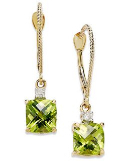 14k Gold Earrings, Peridot (2 1/5 ct. t.w.) and Diamond Accent Long Drop Square Earrings   Earrings   Jewelry & Watches