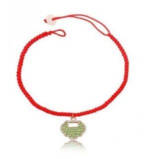 Charm Jewelry Swarovski Crystal Element 18k Rose Gold Plated Peridot Green Wishful Lock Red String Rope Elegant Fashion Link Bracelet Z#137 Zg4f081a Jewelry