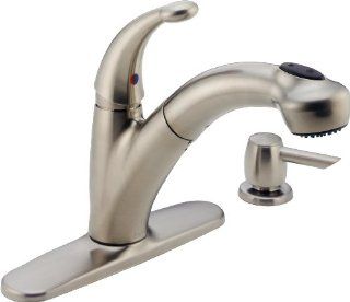 Delta 468 SSSD DST Cicero Single Handle Pull Out Kitchen Faucet with Soap Dispenser, Stainless   Touch On Kitchen Sink Faucets  