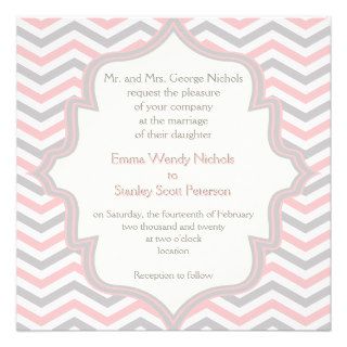 Modern pink, grey chevron zigzag wedding custom invitation