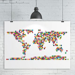 hexagons world map print by kiaco