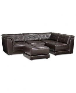 Stacey Leather Sectional Sofa, 5 Piece Modular Pit (2 Armless Chairs, 2 Square Corners and Ottoman)   Furniture