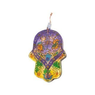 Yair Emanuel Large Glass Hamsa   Flowers and Birds Hg 4   Collectible Figurines