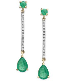 14k Gold Emerald (1 9/10 ct. t.w.) and Diamond Accent Linear Drop Earrings   Earrings   Jewelry & Watches