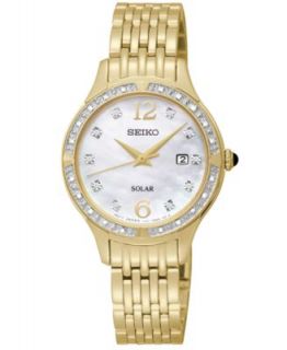 Seiko Watch, Womens Solar Diamond Accent Gold Tone Stainless Steel Bracelet 27mm SUT070   Watches   Jewelry & Watches