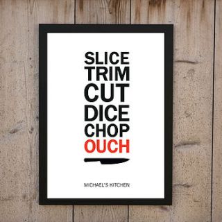 'slice trim cut chop ouch' print by loveday designs