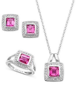 Sterling Silver Set, Pink Topaz (6 3/4 ct. t.w.) and Diamond Accent Pendant, Ring and Earrings   Jewelry & Watches