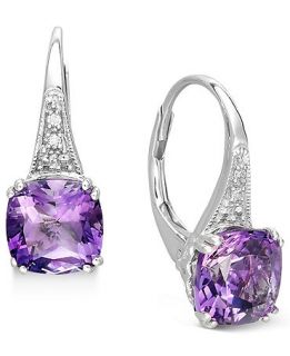 14k White Gold Earrings, Amethyst (2 9/10 ct. t.w.) and Diamond Accent Earrings   Earrings   Jewelry & Watches