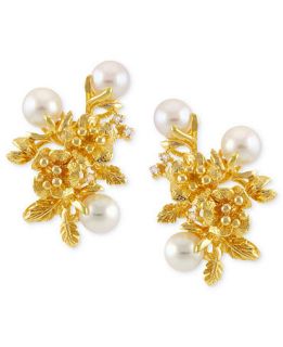 Pearl Earrings, 14k Gold over Sterling Silver Cultured Freshwater Pearl Cluster Earrings (5 5 1/2mm)   Earrings   Jewelry & Watches