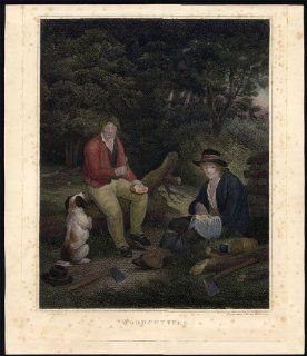 Antique Master Print WOODCUTTER FOREST DOG DINNER Morland Thomas Williamson 1804   Etchings Prints