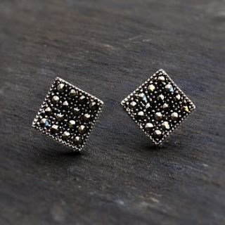 sterling silver marcasite square studs by bloom boutique