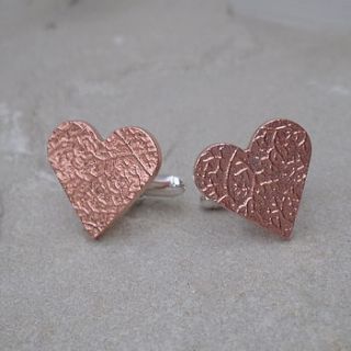 silver and copper heart cufflinks by tara buzz