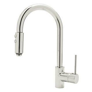 Rohl LS59LSTN Satin Nickel Kitchen Fixtures Modern Architectural Side Lever Kitchen Faucet With Pull Down Spray   Kitchen Sink Faucets  
