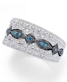 Sterling Silver Ring, Blue Diamond (1/10 ct. t.w.) and White Diamond (1/6 ct. t.w.) Band   Rings   Jewelry & Watches
