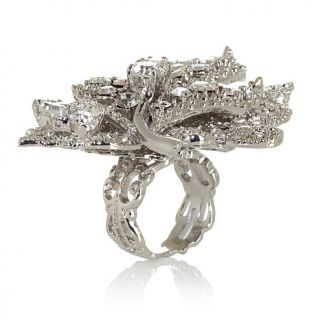 Margaret Rowe L.A. "DecoBrilliance" Clear Crystal Silvertone Leaf Ring