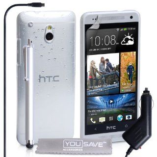 HTC One Mini Case White / Clear Raindrop Hard Cover With Stylus Pen And Car Charger Cell Phones & Accessories