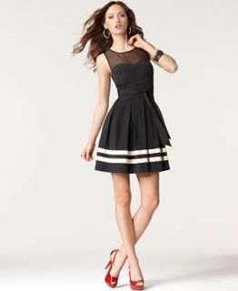 GUESS Dress, Sleeveless Belted Pleated Striped A Line   Dresses   Women