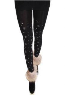 Spring Fall Snow Flake Details Premium Cotton Texture Thick Soft Tights By Lily's Hosiery  Black
