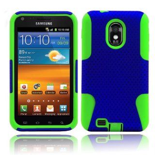 Hybrid 2 in 1 Combination Hard PC Mesh Plastic and Silicone Skin for Samsung Epic Touch 4G D710 /Sprint, Dragoncell Screen Protector Film, Blue Green Cell Phones & Accessories