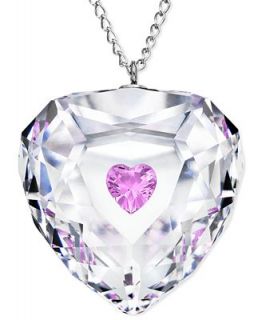 Swarovski Necklace, Rhodium Plated Pink Crystal Truthful Heart Pendant Necklace   Fashion Jewelry   Jewelry & Watches