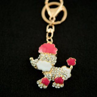 Iparty123 White and Pink Poodle Rhinestone Crystal Charm Pedant Purse Key Chain Valentine's Day Gift for Her   Key Chain Flashlights  