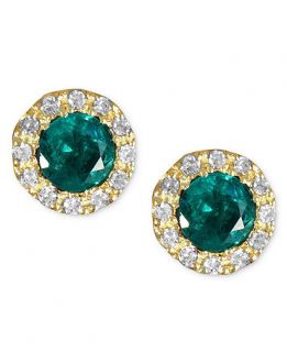 Brasilica by EFFY Emerald (3/4 ct. t.w.) and Diamond (1/8 ct. t.w.) Button Stud Earrings in 14k Gold   Earrings   Jewelry & Watches