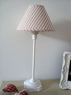 shabby chic white lamp with red stripe shade by country touches