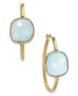 10k Gold Earrings, Medium Blue Chalcedony Double Hoop Earrings (2 1/2 ct. t.w.)   Earrings   Jewelry & Watches