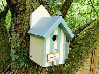 personalised beach hut bird house by siop gardd