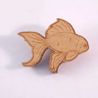 goldfish wooden brooch by vivid please