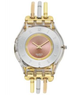 Swatch Watch, Womens Swiss Tri Gold Small Tri Tone Stainless Steel Three Bar Bracelet 34mm SFK240B   Watches   Jewelry & Watches