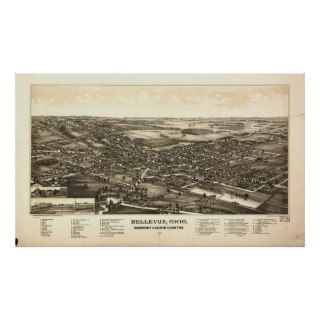 Bellevue Ohio 1888 Antique Panoramic Map Print